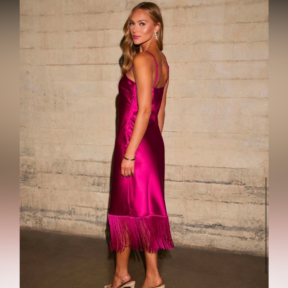 Tina Satin Fringe Trim Midi Dress - Picture 2 of 5